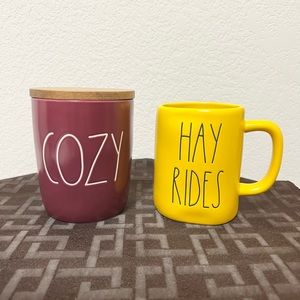 Rae Dunn COZY baby cellar and HAY RIDES mug